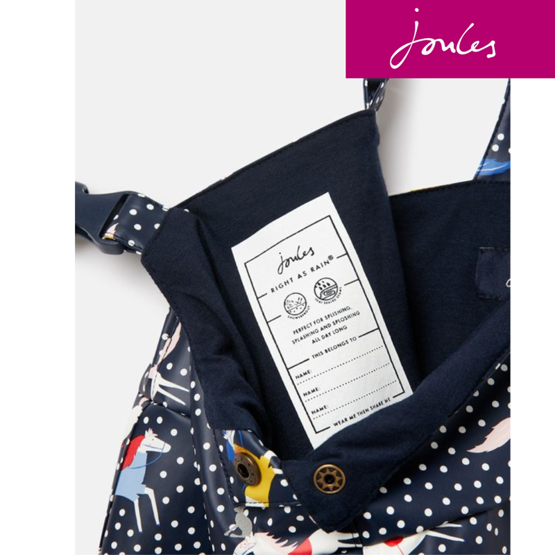 Joules Splashwell Waterproof Printed Rubber Dungarees - Horse Spot-2